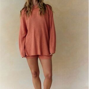 Free People Malibu Solid Knit Sweater and Shorts Set